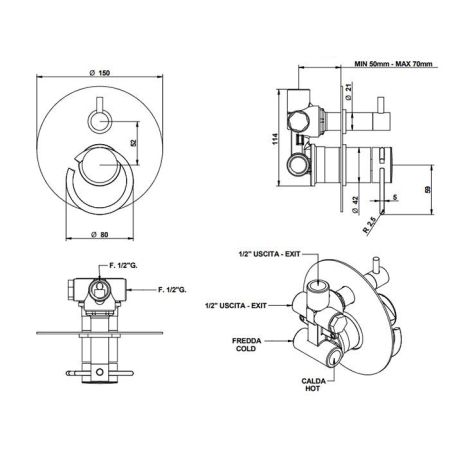 BONGIO LINEA Смеситель настенный встраиваемый, однорычажный, с переключателем на 2 положения, внешняя часть, цвет Terra di Toscana, артикул 82519TTTTEU