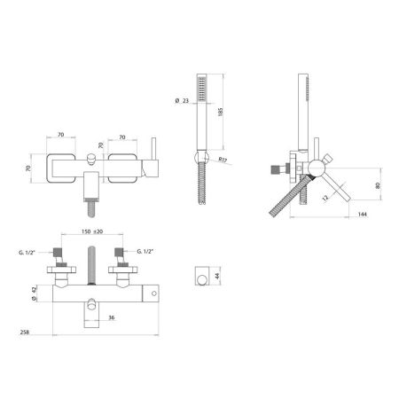 Bongio T-Square Смеситель для ванны, цвет хром, артикул 52526CR0DPR