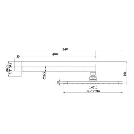 Верхний душ, Bossini, Cosmo, тип установки-настенный, размер душевого диска, мм-280*280, форма-квадратная, количество режимов-1, тип струи-дождь (Rain), держатель-в комплекте, размер держателя, мм-400, цвет-черный матовый, артикул H69598I.073