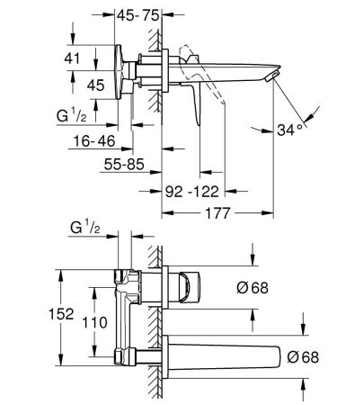 Смеситель для раковины настенный встраиваемый GROHE 20474001, артикул 20474001