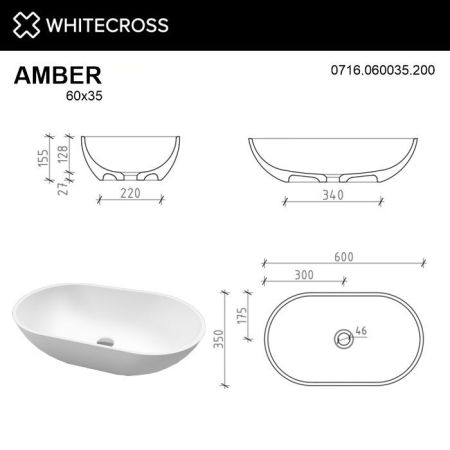 Умывальник WHITECROSS Amber 60x35 (белый мат) иск. камень
