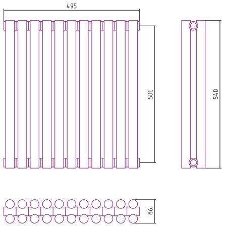 Отопительный радиатор ЭСТЕТ-11 н/ж 500х495 / 11 сек (САТИН)