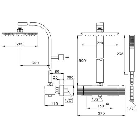 Stella Casanova Душевой комплект 3287TM/33: термостатический смеситель, верхний+ручной душ, цвет: хром, артикул CS 02616 CR00