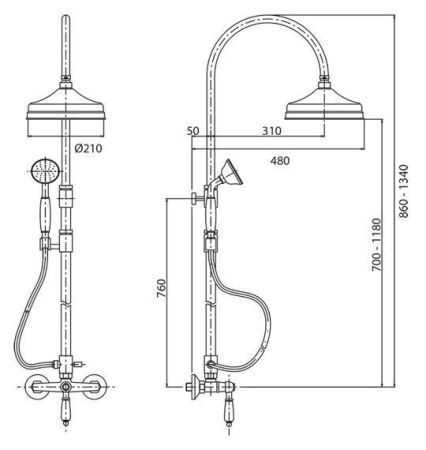 Душевая стойка со смесителем, верхним и ручным душем CEZARES MARGOT-CD, артикул MARGOT-CD-01-Bi