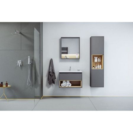 Тумба под раковину EXCELLENT Tuto 80 см (серый/дуб), 1 ящик