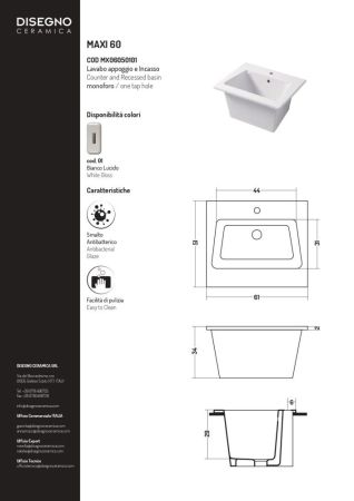 DС Landscape MAXI, накладная и встраиваемая постирочная раковина 61х51хh34 см, c 1 отверстием, цвет белый глянцевый, артикул MX06050101