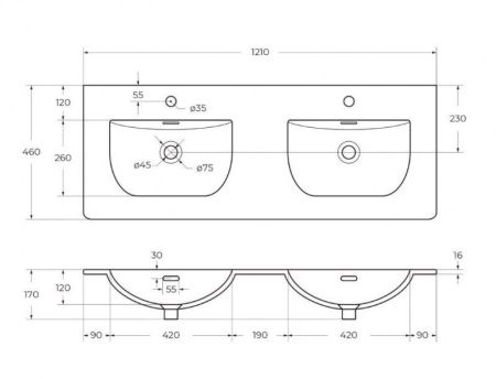 MARINO-CER-N База под раковину подвесная с четырьмя выкатными ящиками, Bianco Lucido, 1202x462x500, MARINO-CER-N-1200-4C-SO-BL-P, артикул MARINO-CER-N-1200-4C-SO-BL-P