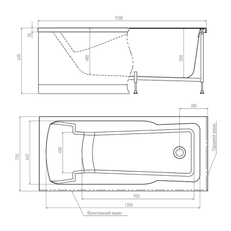 Акриловая ванна TIMO  HELLA 1500*750*630 (HELLA1575), артикул HELLA1575