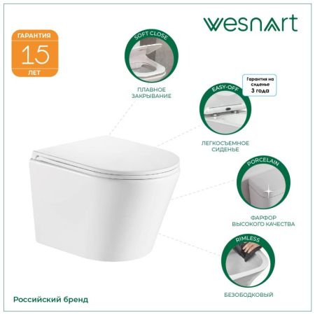 Унитаз подвесной WesnaArt RAY 206-RAY11, белый, артикул 206-RAY11