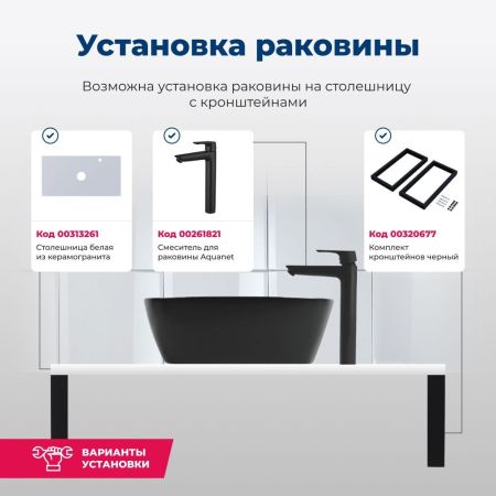 Раковина накладная Aquanet Fine-1-MB 50 черный матовый, артикул FINE-1-MB