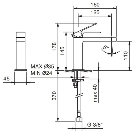 Fantini Mint Смеситель для раковины, 1 отв., без донного клапана, излив 125мм, цвет: хром