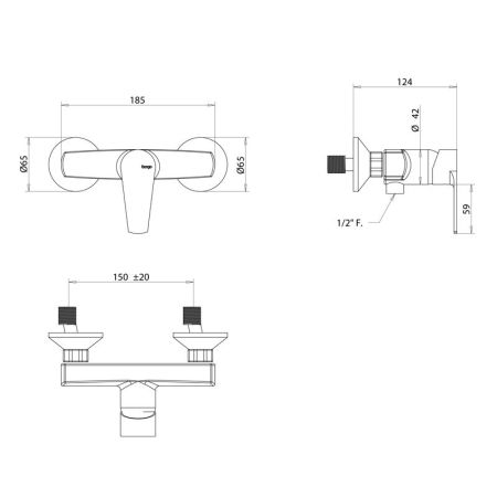 Bongio Pi7 Смеситель для душа, внешний монтаж, хром, артикул 07523CRPR