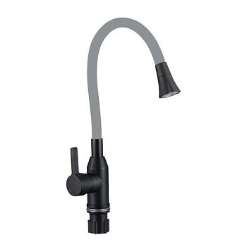Смеситель для кухни с гибким изливом и режимом душ Fmark FS8277H-04, черный/серый