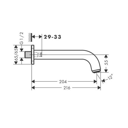 Излив, Hansgrohe, Vernis, монтаж-настенный, вынос излива, мм-204, стандарт подводки-1/2", цвет-черный матовый, артикул 71460670