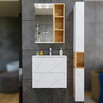 Комплект мебели для ванной Бриклаер КРИСТАЛЛ 60ZS-2B, белый/дуб бунратти