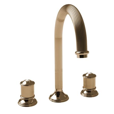 BONGIO ROYALE80 Смеситель для раковины на 3 отверстия с донным клапаном, цвет: золото/swarovski