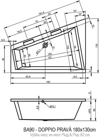 Акриловая ванна Riho Doppio 180х130 R BD4400500000000., артикул BD4400500000000