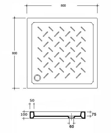 Душевой поддон квадратный керамический RGW CR Белый (800x800)