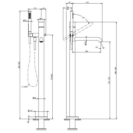 GESSI HABITO CESELLO Смеситель для ванны напольный, однорычажный, цвет Black XL, артикул 70428#299