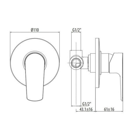 Gattoni H2omix3000 Встраиваемый смеситель для душа, укомплектован внутренней частью, цвет хром