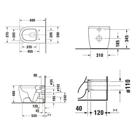 Duravit  Qatego Унитаз напольный безободковый 390х600 мм,HygieneGlaze , цвет белый, артикул 2020092000