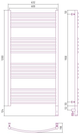 Полотенцесушитель электрический "БОГЕМА 3.0" 1200х600 / МЭМ правый (Матовый белый), артикул 30-5803-1260
