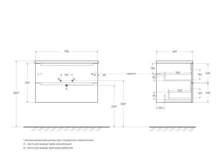 Мебель для ванной комнаты BELBAGNO ETNA-800, артикул ETNA-800-2C-SO-RW-P