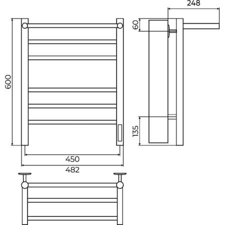 Полотенцесушитель электрический с полкой Terminus Аврора П6 450х60 КС, черный муар, артикул 4670078556929