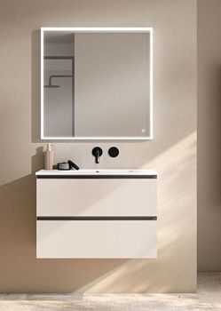 Visobath Granada, тумба 80 см, 2 ящика c черными ручками, цвет бежевый матовый лак (Cotton)