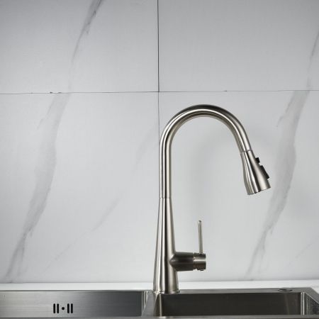 Смеситель для кухни с выдвижным изливом Shevanik S363L, сатин, артикул S363L