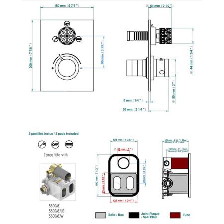 THG NIHAL PORCELAINE IVOIRE Смеситель для душа встраиваемый, термостатический, с переключателем на 2 положения, внешняя часть, цвет Soft gold