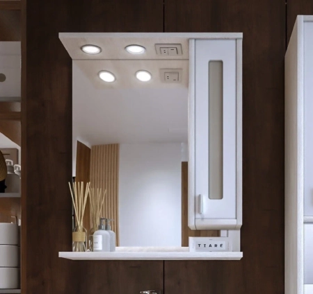 Зеркало со шкафом Бриклаер БАЛИ 62 см правое, светлая лиственница/белый, артикул 4627125412004