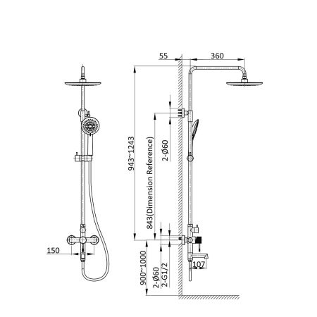 Душевая стойка с поворотным изливомDesire VSFS-1D1MB, черный, артикул VSFS-1D1MB