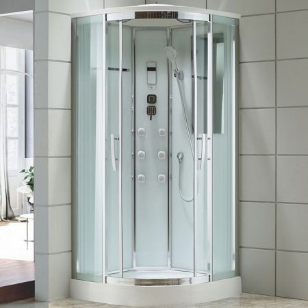 Душевая кабина Black&White Galaxy G5501-100х100 с гидромассажем профиль Серебристый хром задняя стенка Белая, артикул 5501100