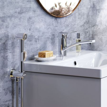 770230001 Jupiter, смеситель с поворотным изливом и гиг. душем, хром, артикул 770230001