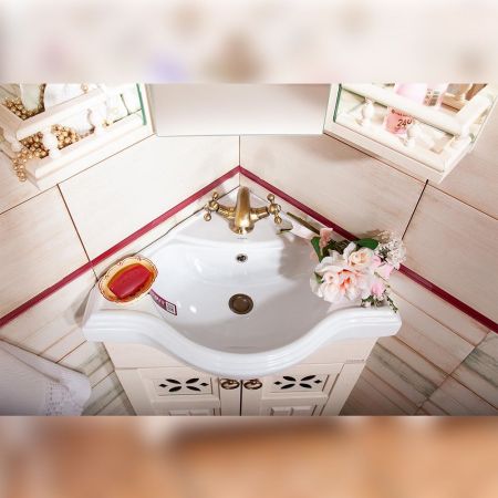 Тумба под раковину напольная угловая Бриклаер КАНТРИ бежевый дуб прованс, 60 см, артикул 4627125413704