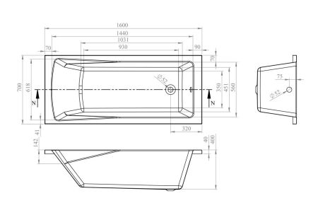 Акриловая ванна Lavinia Boho One 37010060, усиленный армированный корпус ванны, 160x70 см, артикул 37010060