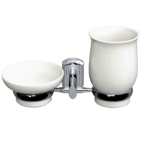 Стакан для зубных щеток с мыльницей WasserKRAFT K-24126 Хром Белый
