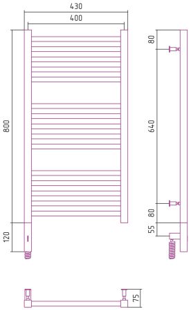 Полотенцесушитель электрический "МОДУС 3.0" 800х400 / МЭМ левый (Тёмный титан муар)