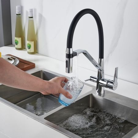 Смеситель для кухни с гибким изливом и подключением фильтра Shevanik S278, хром, артикул S278