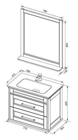 Мебель для ванной Aquanet Бостон М 80 белый (ручки золото, раковина Бостон), артикул 00281193