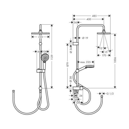 HG Vernis Shape Душевая стойка с верхним душем 230 1jet Reno, цвет: хром, артикул 26282000