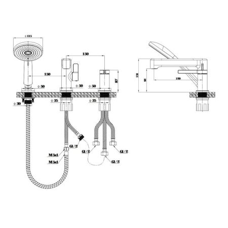 Смеситель на борт ванны ESKO SC355, хром