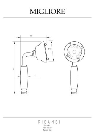RICAMBI Ручной душ, 3-х позиционный, антикальций, латунь, бел./золото, артикул 20036