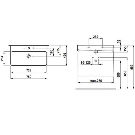 Раковина, Laufen, Val, ширина, мм-750, глубина, мм-420, отверстия для смесителя-1, цвет-белый