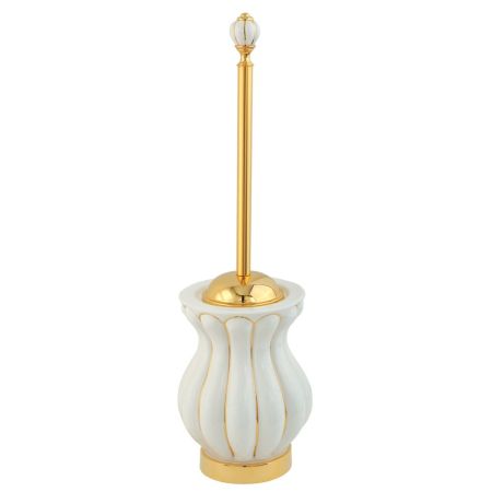 OLIVIA Ершик напольный, керамика белая с золотым декором, золото, артикул 17517