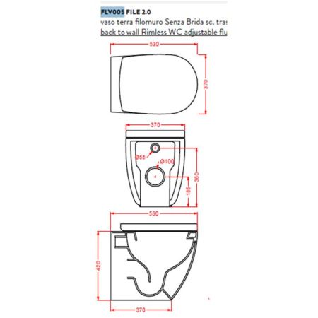 Artceram FILE 2.0  Унитаз безободковый, напольный приставной, слив универсальный 36х52 см, с креплениями,  цвет grigio oliva.