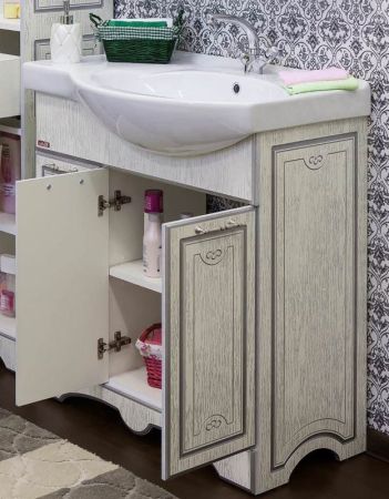 Тумба для раковины Sanflor Адель 82 L Н0000001084 Белая с патиной Серебро