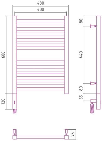 Полотенцесушитель электрический "МОДУС 3.0" 600х400 / МЭМ левый (Без покрытия)