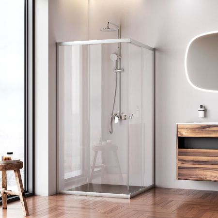 W87G-403-100100-MT Sunny душ огражд квадратн, раздвижн двери 100x100 серебро,стекло прозрачн